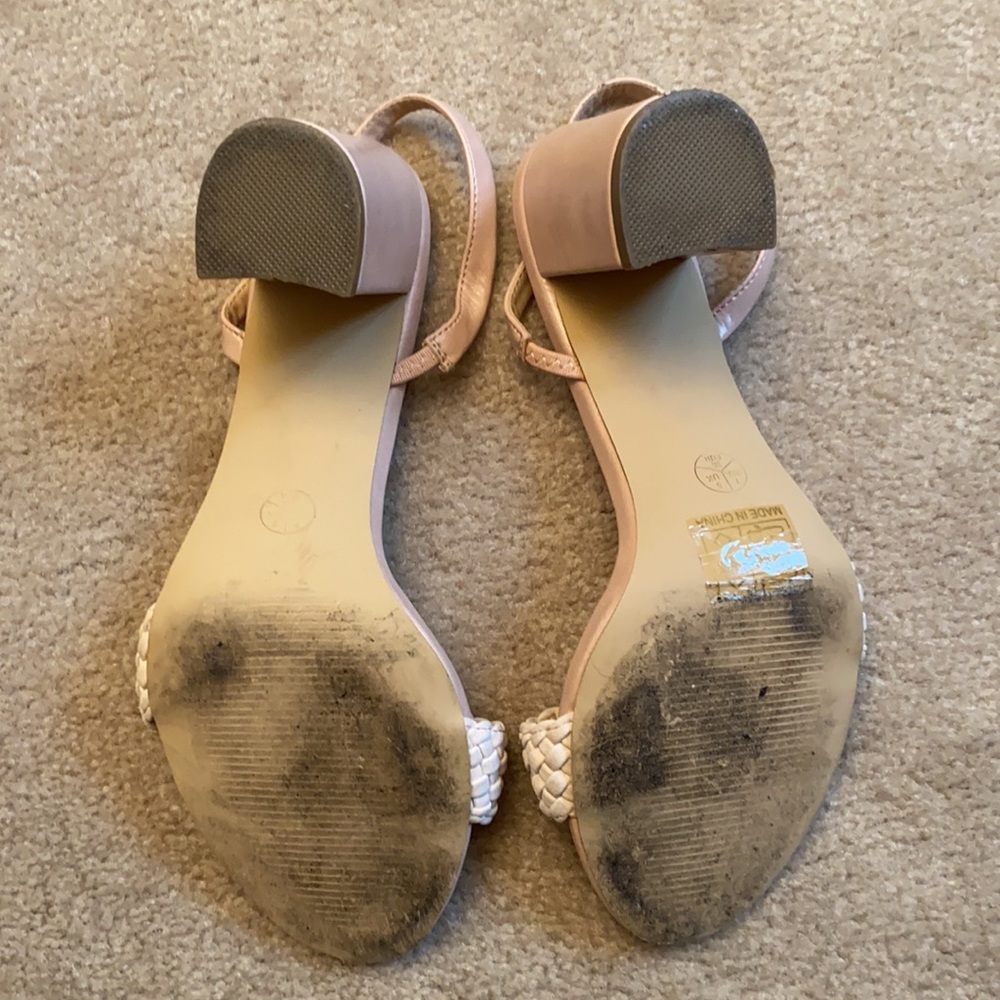 Nude blush sling back block heel braided sandals - Picture 4 of 8